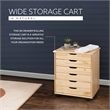 Pemberly Row Six Drawer Rolling Storage Cart in Natural Wood Finish