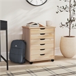Pemberly Row Six Drawer Rolling Storage Cart in Natural Wood Finish