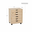 Pemberly Row Six Drawer Rolling Storage Cart in Natural Wood Finish