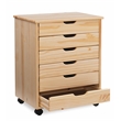 Pemberly Row Six Drawer Rolling Storage Cart in Natural Wood Finish