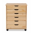Pemberly Row Six Drawer Rolling Storage Cart in Natural Wood Finish