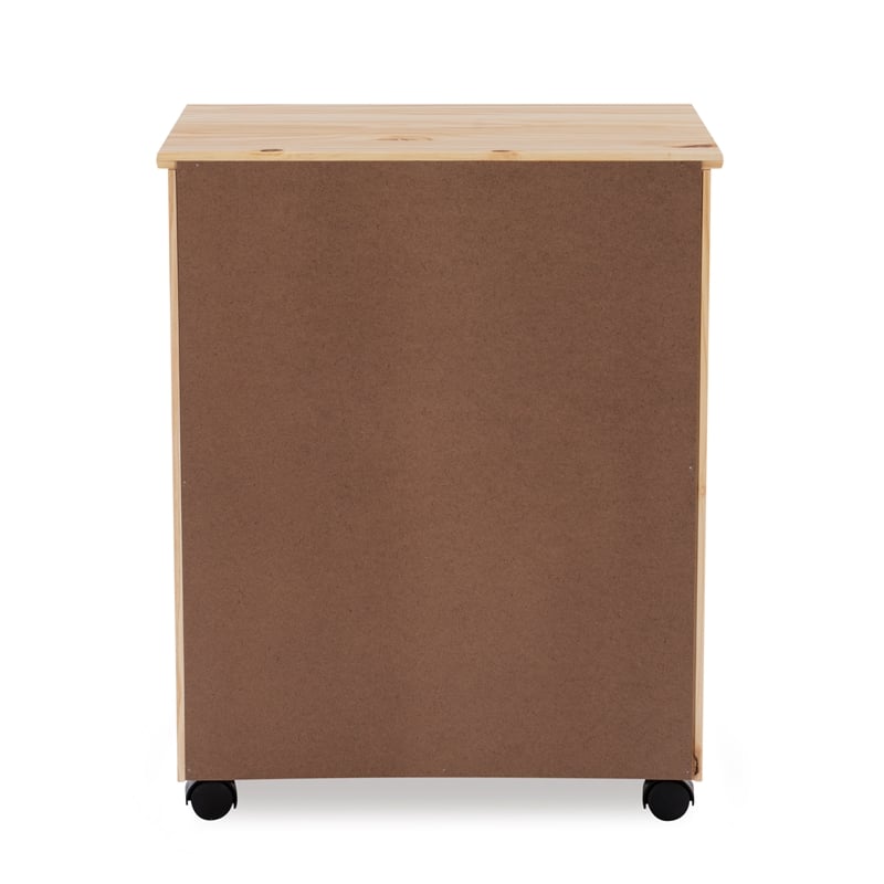 Pemberly Row Six Drawer Rolling Storage Cart in Natural Wood Finish