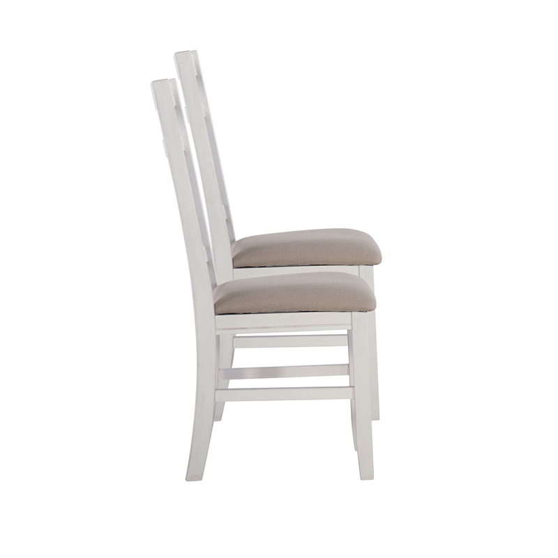 Pemberly Row Set of 2 Upholstered Dining Chairs in Smokey White Finish