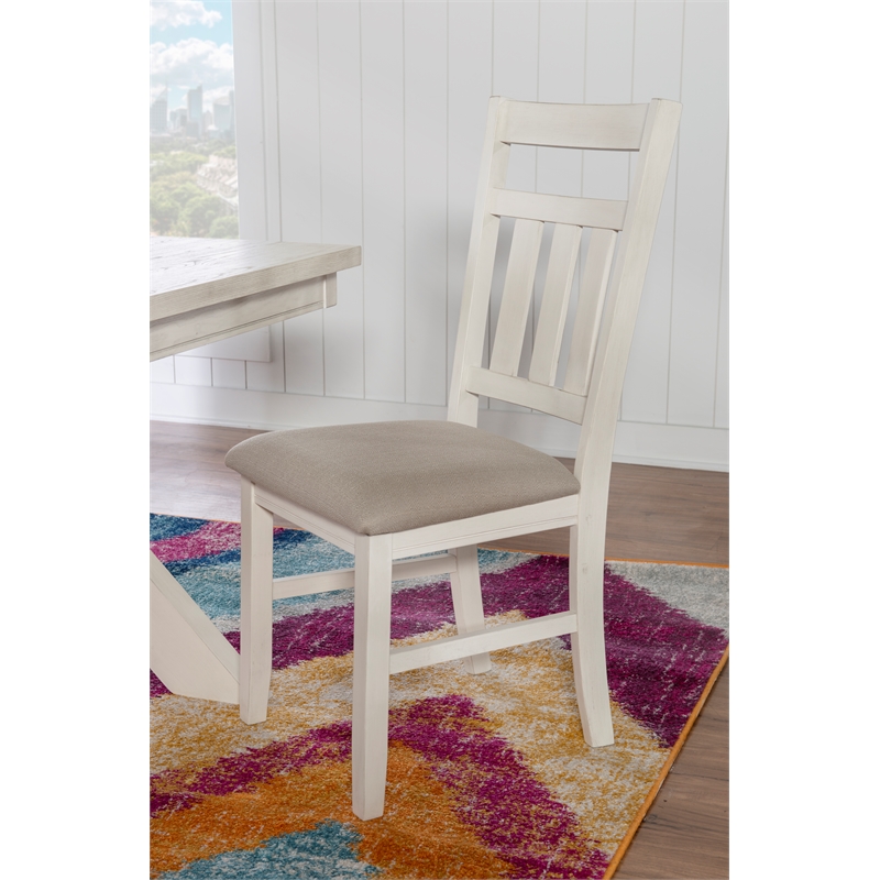 Pemberly Row Set of 2 Upholstered Dining Chairs in Smokey White Finish
