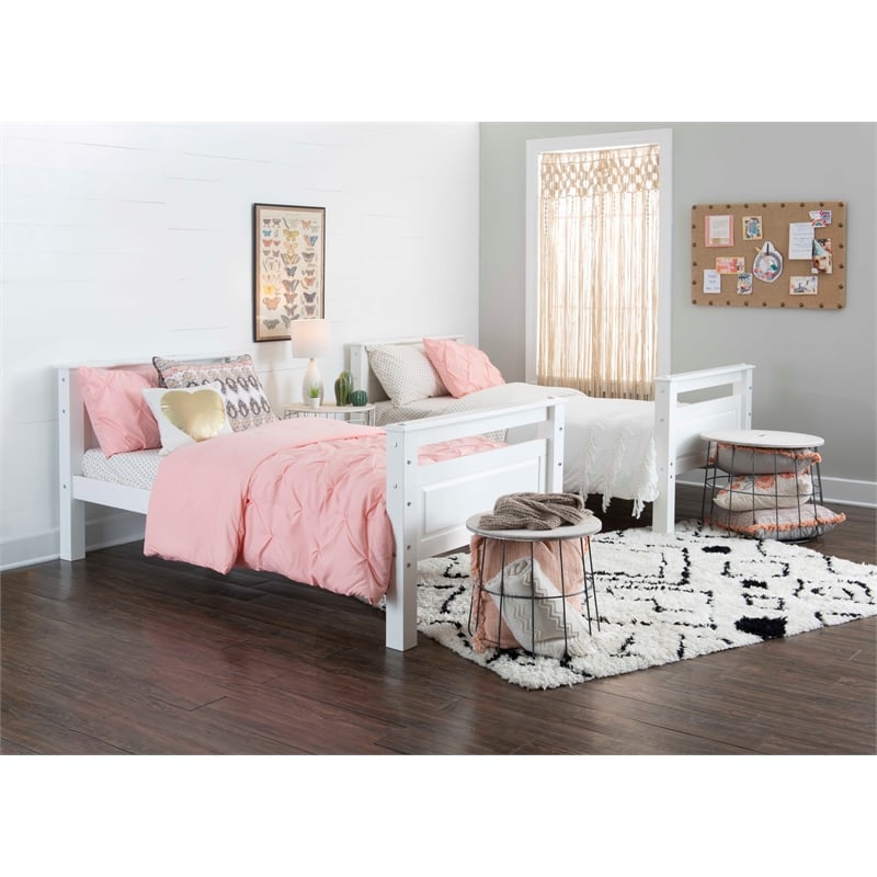 Pemberly Row Twin Over Twin Pine Wood Bunk Bed with Ladder in White