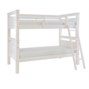 Pemberly Row Twin Over Twin Pine Wood Bunk Bed with Ladder in White