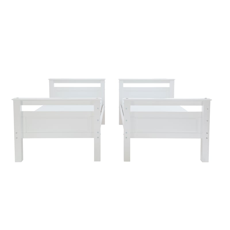 Pemberly Row Twin Over Twin Pine Wood Bunk Bed with Ladder in White