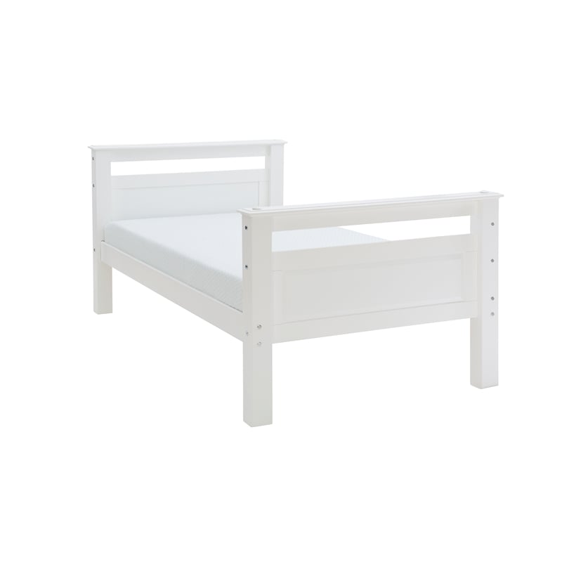 Pemberly Row Twin Over Twin Pine Wood Bunk Bed with Ladder in White