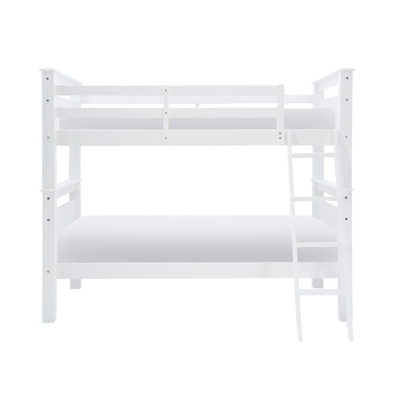 Pemberly Row Twin Over Twin Pine Wood Bunk Bed with Ladder in White