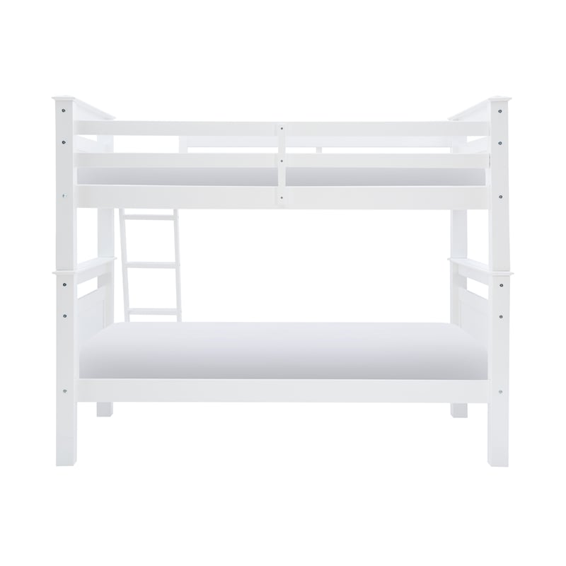 Pemberly Row Twin Over Twin Pine Wood Bunk Bed with Ladder in White