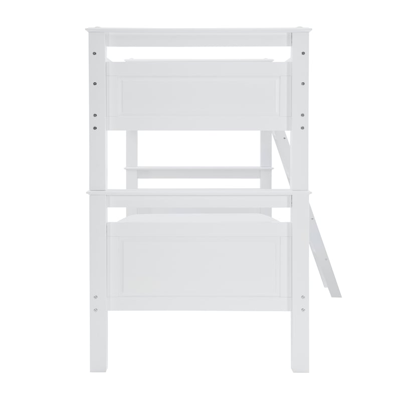 Pemberly Row Twin Over Twin Pine Wood Bunk Bed with Ladder in White