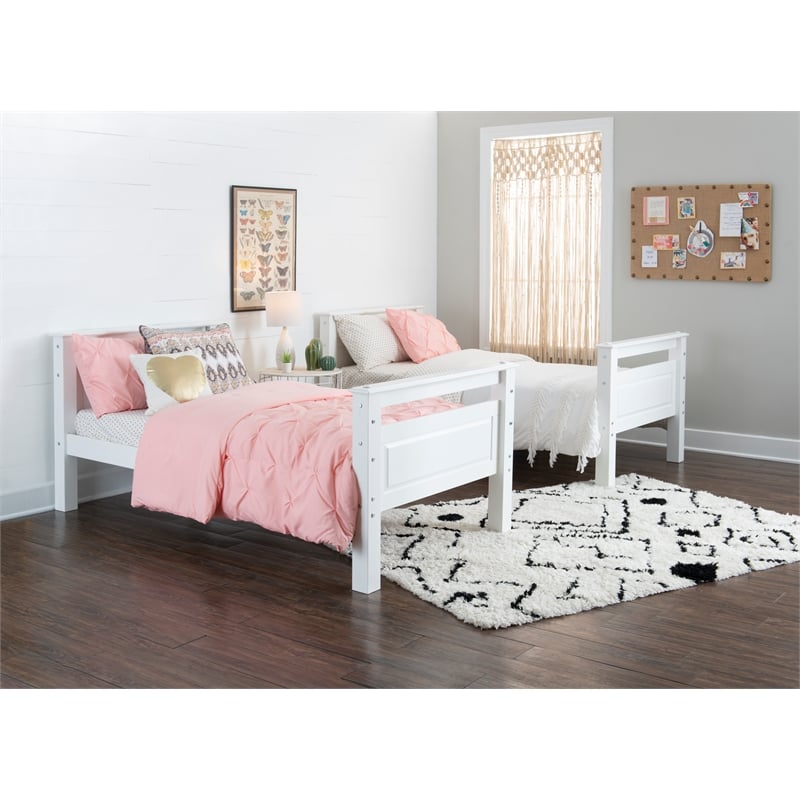 Pemberly Row Twin Over Twin Pine Wood Bunk Bed with Ladder in White