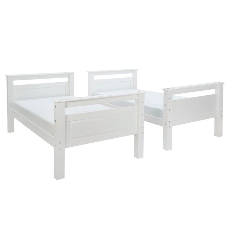 Pemberly Row Twin Over Twin Pine Wood Bunk Bed with Ladder in White