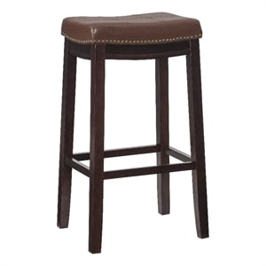 Pemberly Row Bar Stool Cognac Faux Leather Saddle Seat in Espresso Finish