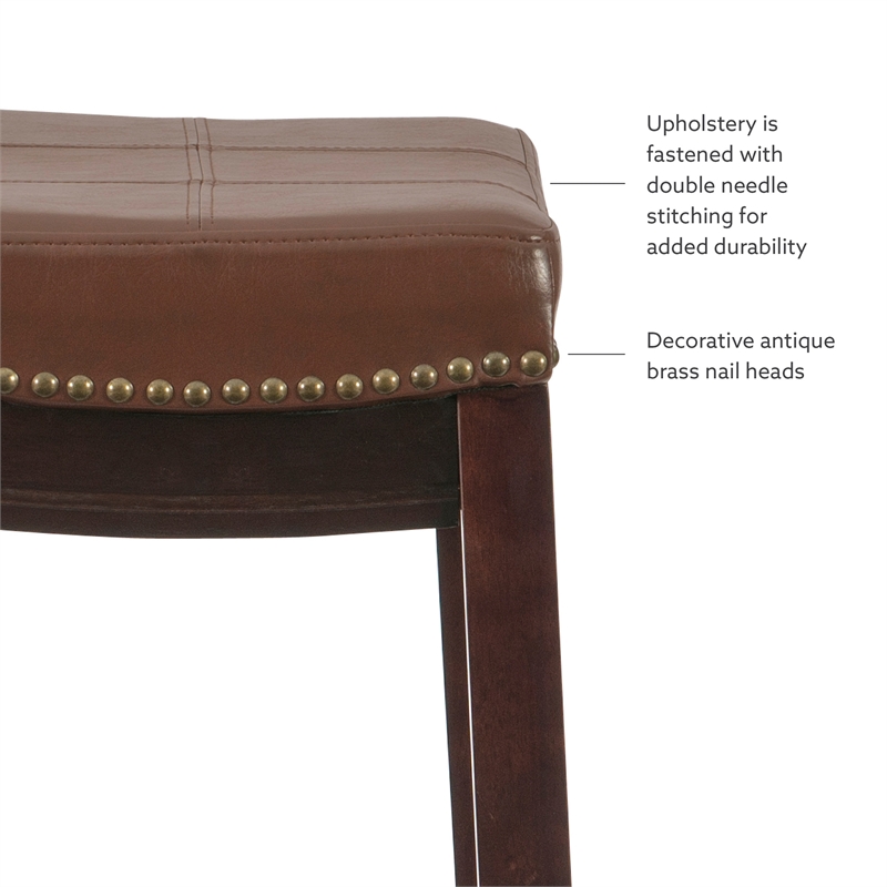 Pemberly Row Bar Stool Cognac Faux Leather Saddle Seat in Espresso Finish