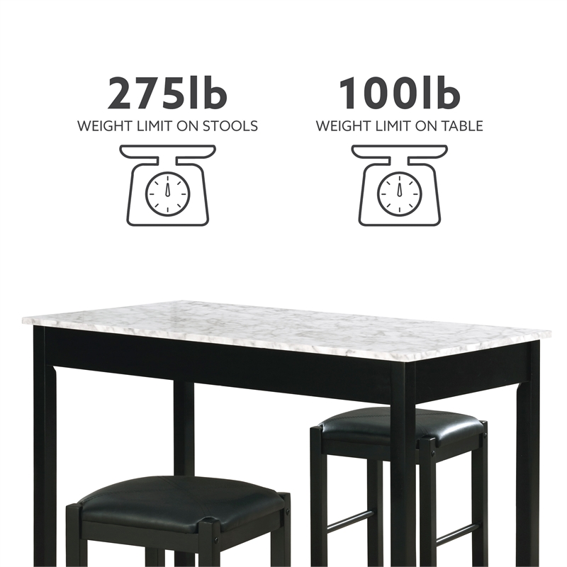 Pemberly Row 3 Piece Wood & Faux Marble Tavern Set with Backless Stools