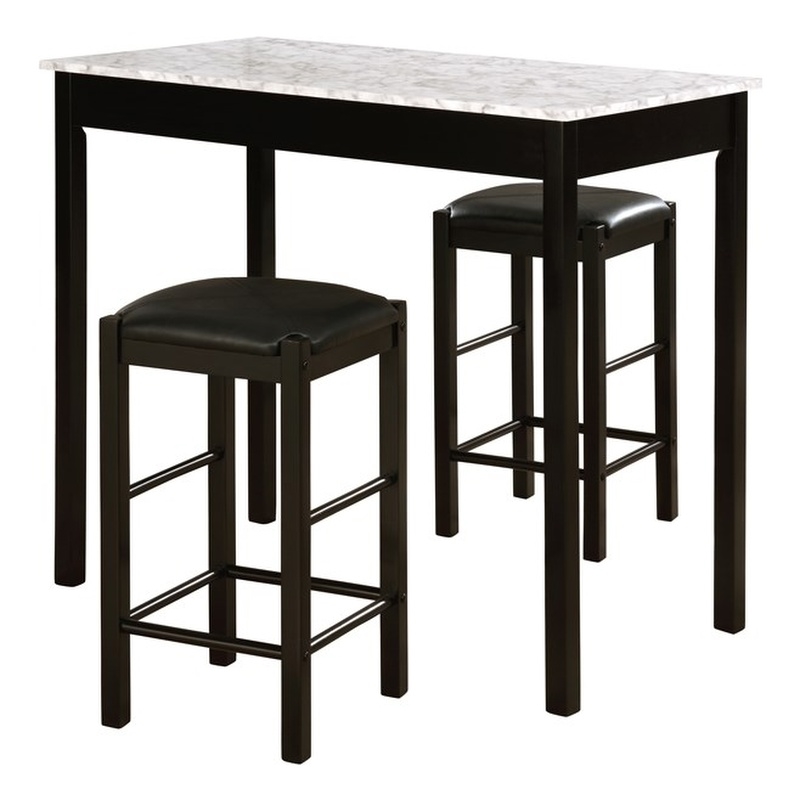 Pemberly Row 3 Piece Wood & Faux Marble Tavern Set with Backless Stools