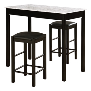 Pemberly Row 3 Piece Wood & Faux Marble Tavern Set with Backless Stools