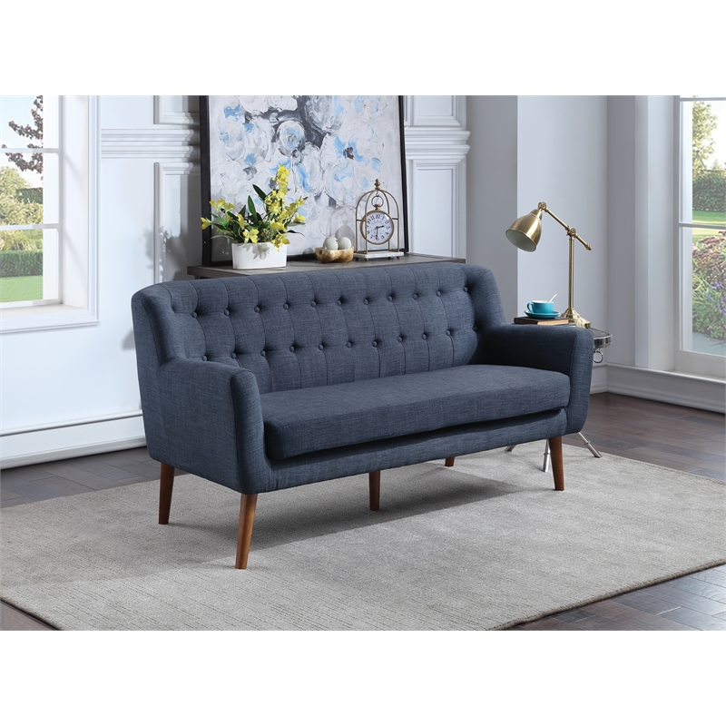 Pemberly Row 68 Inch Mid-Century Tufted Sofa in Navy Blue Fabric