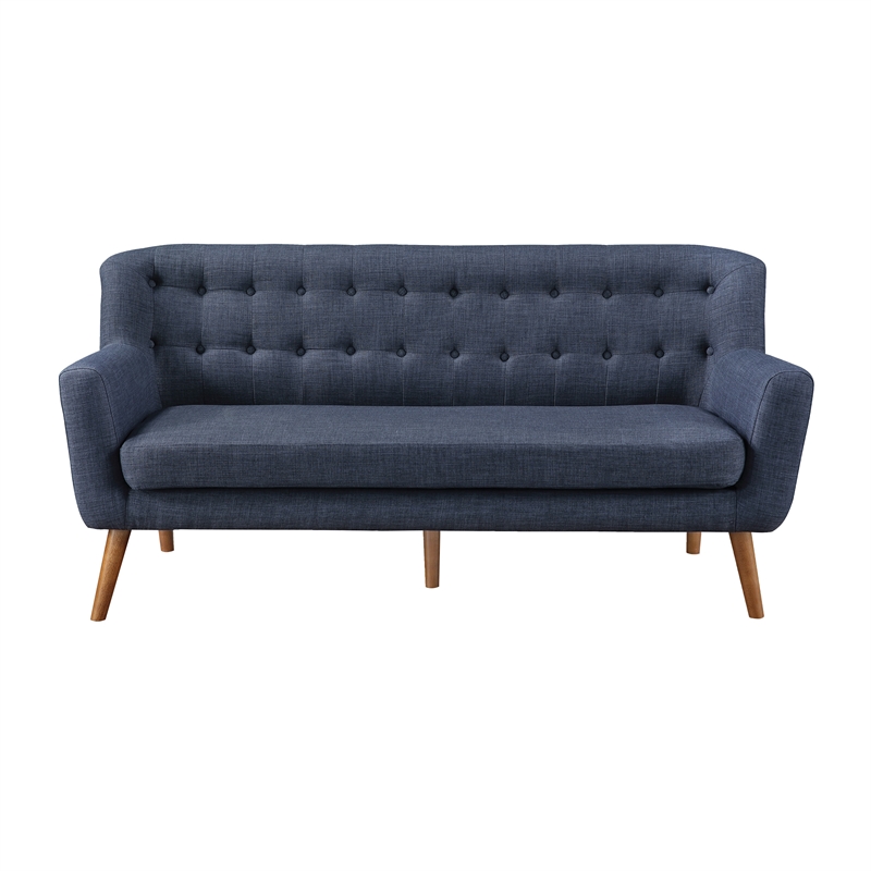 Pemberly Row 68 Inch Mid-Century Tufted Sofa in Navy Blue Fabric