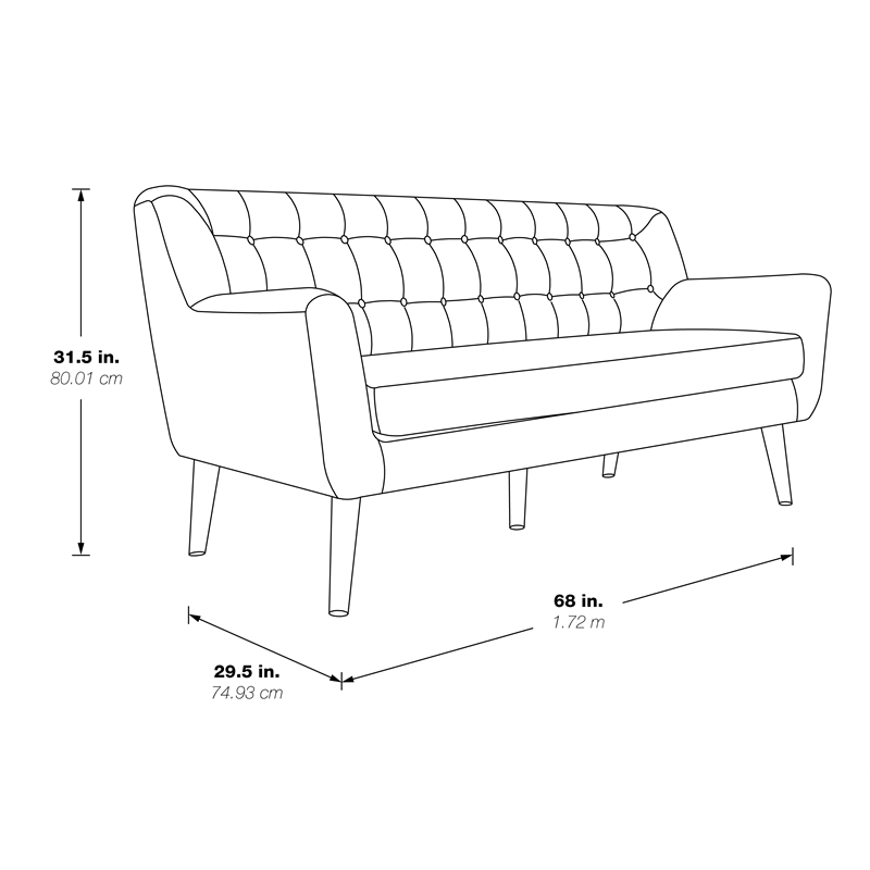 Pemberly Row 68 Inch Mid-Century Tufted Sofa in Navy Blue Fabric