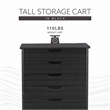 Pemberly Row Eight Drawer Rolling Storage Cart in Black Wood Finish