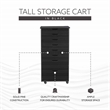 Pemberly Row Eight Drawer Rolling Storage Cart in Black Wood Finish