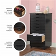Pemberly Row Eight Drawer Rolling Storage Cart in Black Wood Finish