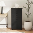 Pemberly Row Eight Drawer Rolling Storage Cart in Black Wood Finish