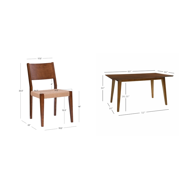 Pemberly Row 7 Pc Dining Set with Woven Rope Seats in Rich Brown Finish