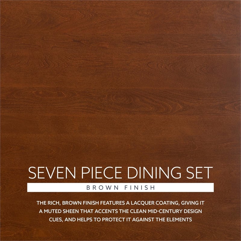 Pemberly Row 7 Pc Dining Set with Woven Rope Seats in Rich Brown Finish