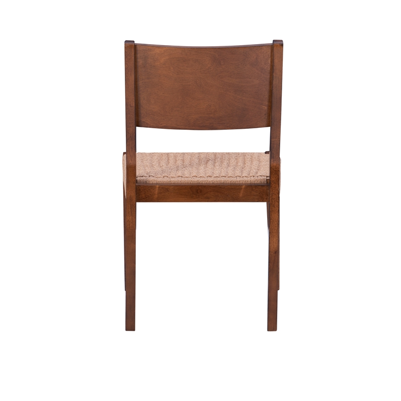 Pemberly Row 7 Pc Dining Set with Woven Rope Seats in Rich Brown Finish