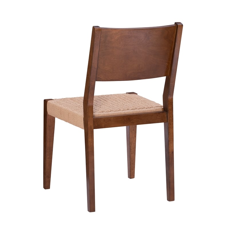 Pemberly Row 7 Pc Dining Set with Woven Rope Seats in Rich Brown Finish