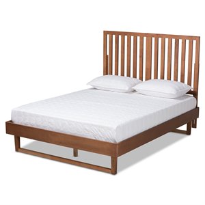 Pemberly Row Walnut Brown Wood King Platform Bed with Slatted Headboard