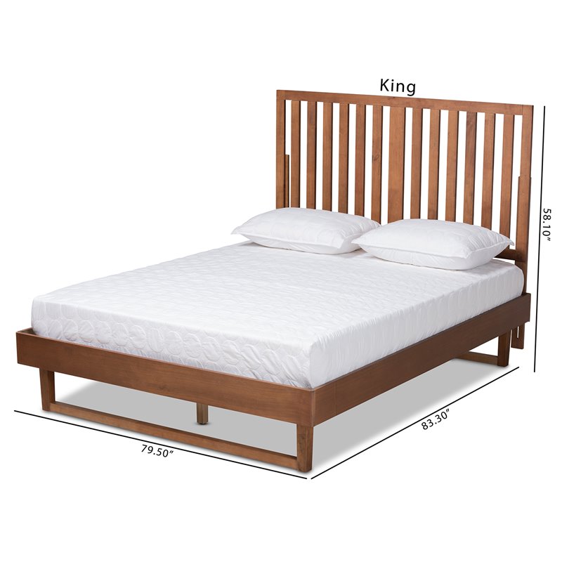 Pemberly Row Walnut Brown Wood King Platform Bed with Slatted Headboard