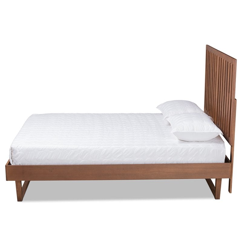 Pemberly Row Walnut Brown Wood King Platform Bed with Slatted Headboard