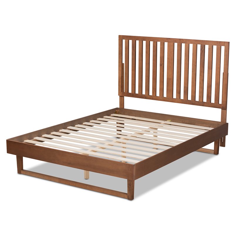 Pemberly Row Walnut Brown Wood King Platform Bed with Slatted Headboard