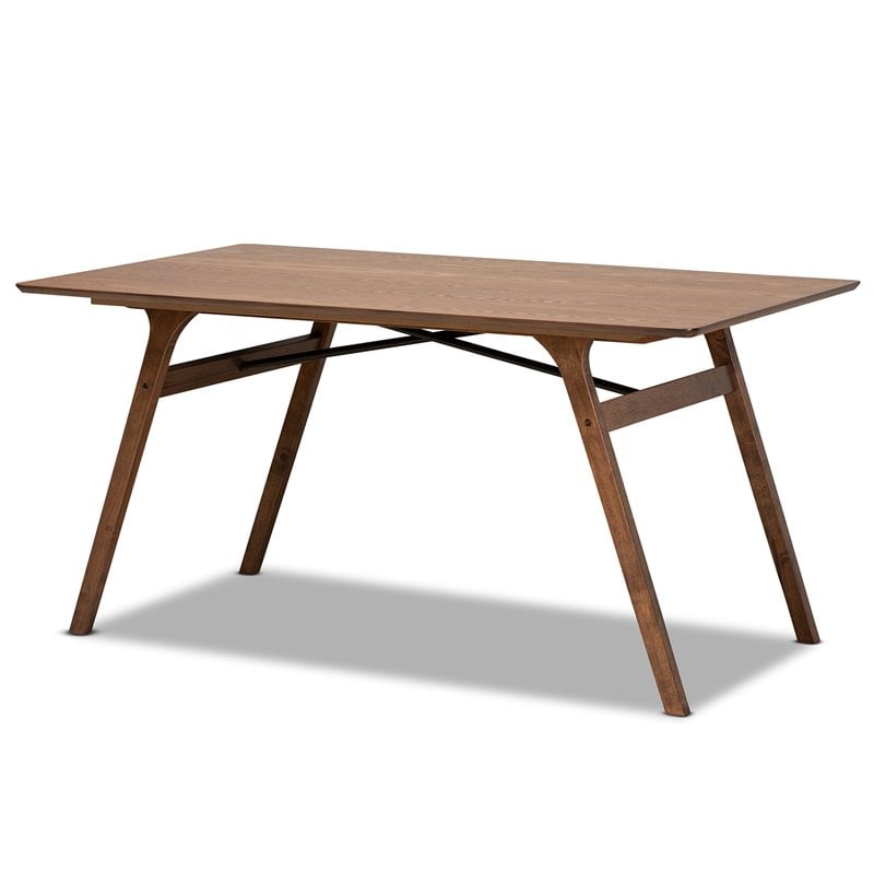 Pemberly Row Wood Dining Table with Metal Support in Walnut Brown Finish