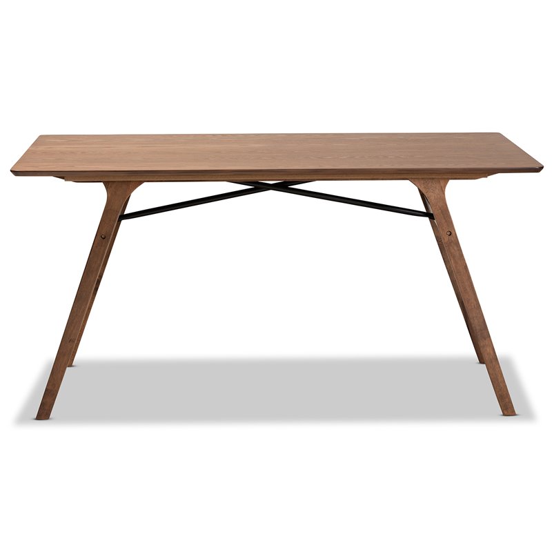 Pemberly Row Wood Dining Table with Metal Support in Walnut Brown Finish