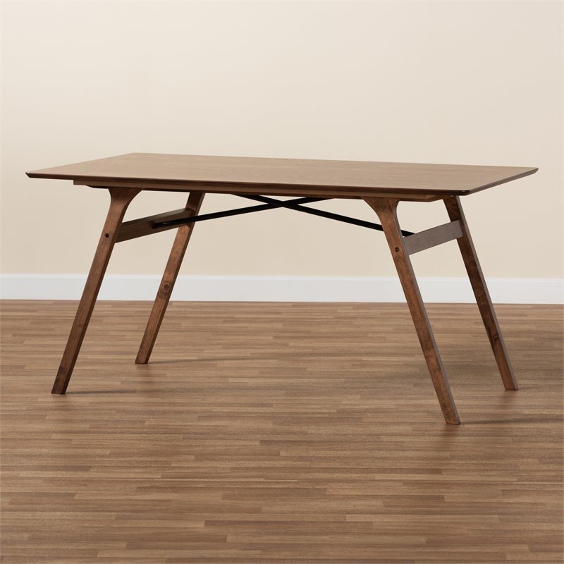 Pemberly Row Wood Dining Table with Metal Support in Walnut Brown Finish