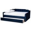 Pemberly Row Navy Blue Velvet Full Daybed with Trundle and Channel Tufting