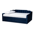 Pemberly Row Navy Blue Velvet Full Daybed with Trundle and Channel Tufting
