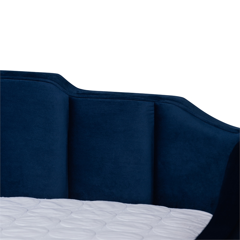 Pemberly Row Navy Blue Velvet Full Daybed with Trundle and Channel Tufting