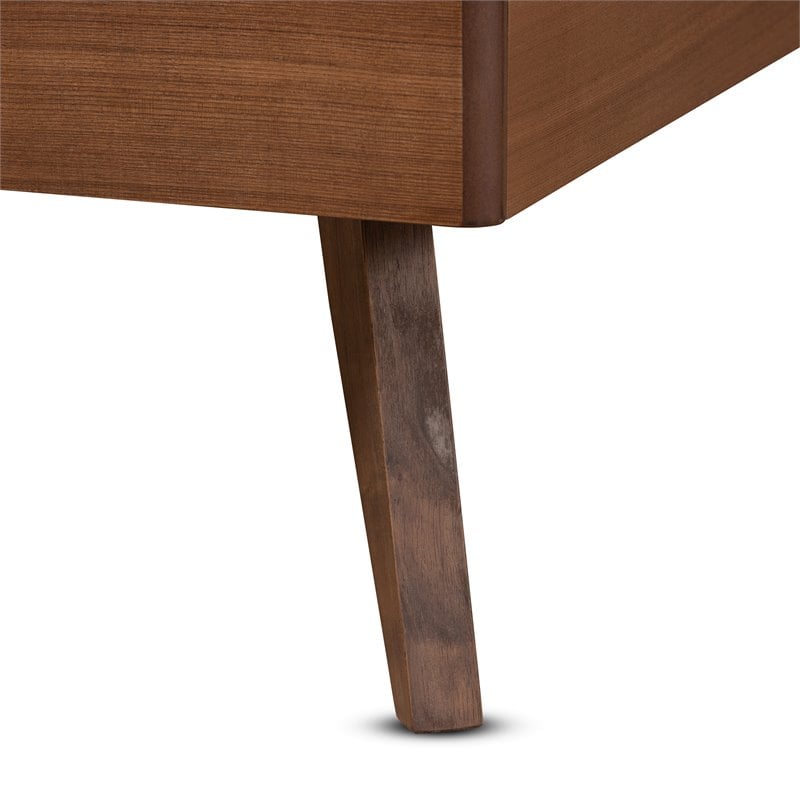 Pemberly Row Walnut Brown Twin Platform Bed with Slatted Headboard