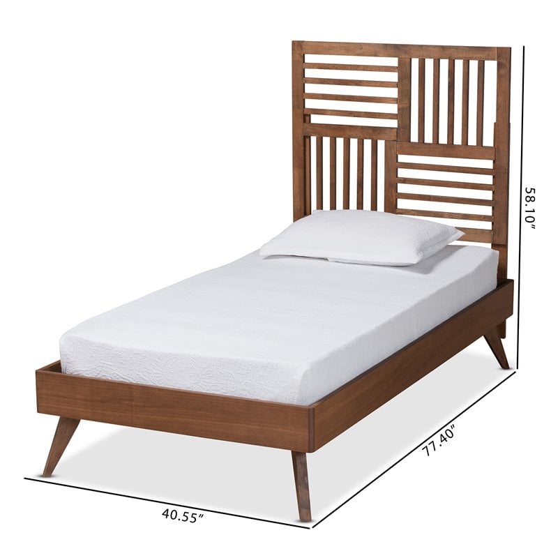 Pemberly Row Walnut Brown Twin Platform Bed with Slatted Headboard