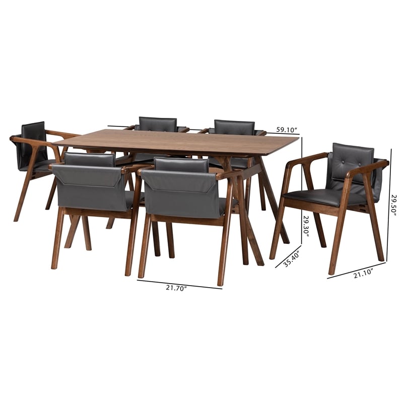 Pemberly Row 7-Piece Dining Set with Wood Table and Grey Chairs