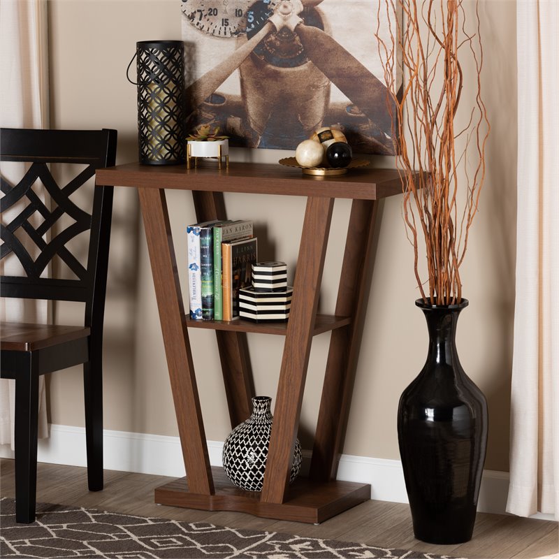 Pemberly Row Walnut Brown Finished 1-Shelf Console Table