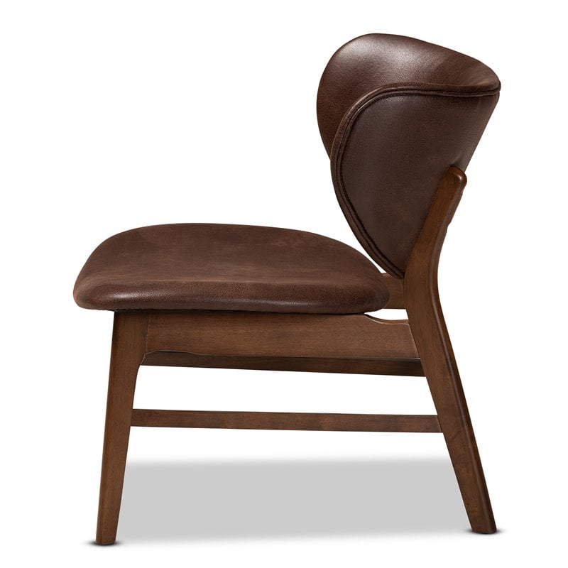 Pemberly Row Marcos Accent Chair in Walnut Brown Wood with Curved Faux Leather