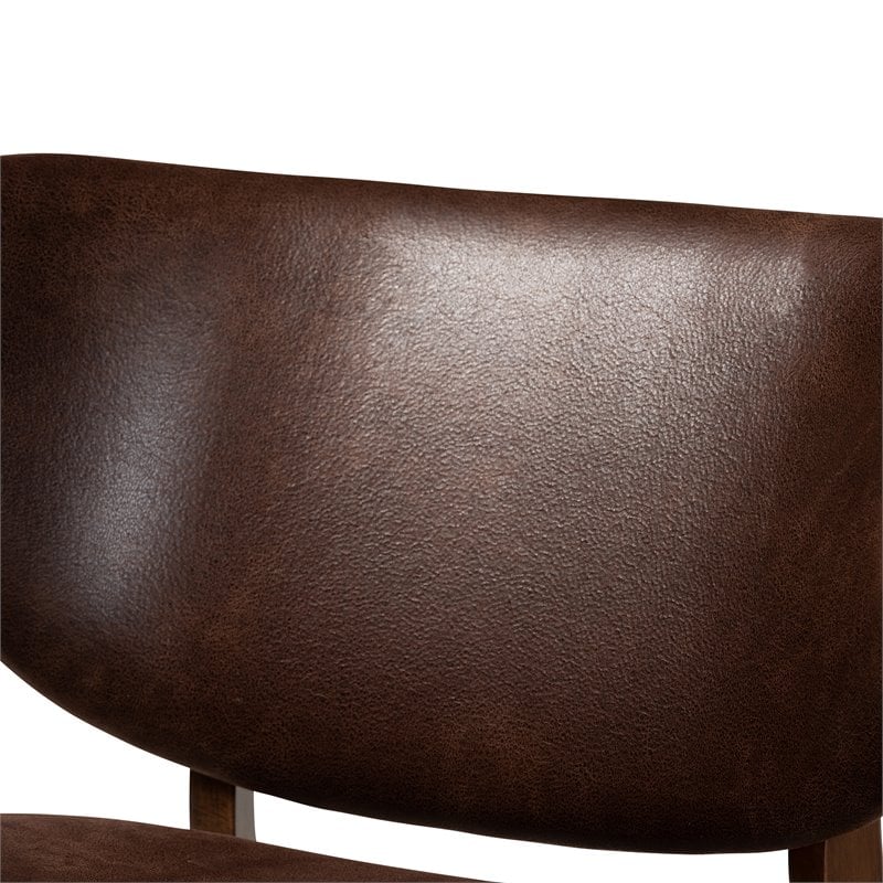 Pemberly Row Marcos Accent Chair in Walnut Brown Wood with Curved Faux Leather