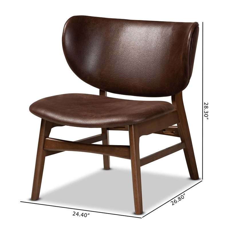 Pemberly Row Marcos Accent Chair in Walnut Brown Wood with Curved Faux Leather